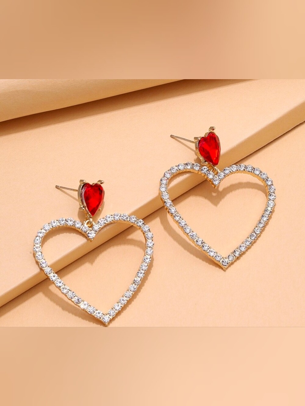 $8 Each Or Bundle 5/$20 Gold-Tone Heart Drop Earrings with Red Crystal Accent